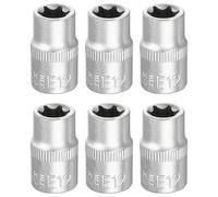 sourcing map 6 bussole E-Torx, attacco da 3/8", attacco E12 a stella, 3 cm, lunghezza 3 cm, manicotto esterno in lega di acciaio 35 K cromato, manicotto scanalato a 6 punti per riparazioni auto