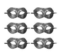 sourcing map 6 maschere in maschera, maschere per martedì grasso da uomo, mezza faccia, costume di Halloween, per feste in maschera, balli di fine anno, compleanno, grasso, argento, stile retrò