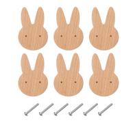 sourcing map 6 pomelli in legno a forma di coniglio, con foro singolo, con viti, per mobili della cameretta dei bambini, armadi, porte, cassettiere