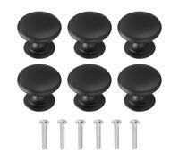 sourcing map 6 pomelli per armadietti, pomelli rotondi per cassetti da 2,5 cm, a foro singolo, in lega di alluminio, con viti, per armadi da cucina, camera da letto, comò, armadio, nero