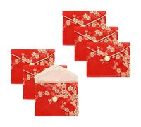 sourcing map 6 sacchetti per gioielli in stile cinese, in seta, piccoli organizer da viaggio, in raso, ricamati, per matrimoni, feste di compleanno, piccoli viaggi, rosso