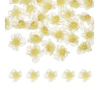 sourcing map 60 fiori in organza con perline, 3 cm, per fai da te, colore: giallo