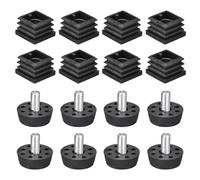 sourcing map 8 inserti per tubi quadrati con piedini di livellamento, per tubo quadrato OD da 2,5 x 2,5 cm, filettatura M8 regolabile da 10-14 mm, in plastica nera, per mobili e sedie