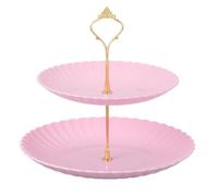 sourcing map Alzata per cupcake a 2 livelli, vassoio da portata rotondo a più livelli da 20/25 cm, per dessert, frutta, tavolo di compleanno, decorazione per feste di compleanno, rosa (righe)