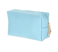 sourcing map Borsa per trucco quadrata in pelle PU Borsa organizer cosmetica con cerniera Borsa da viaggio per articoli da toeletta per le donne per il supporto della spazzola di, blu cielo