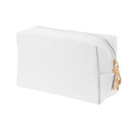 sourcing map Borsa per trucco quadrata in pelle PU Borsa organizer cosmetica con cerniera Borsa da viaggio per articoli da toeletta per le donne per il supporto della spazzola di, bianco