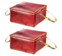 sourcing map Borse isolate riutilizzabili della spesa con la chiusura lampo per il cibo caldo della spesa di viaggio della spiaggia, Rosso, bordo dorato, 15.7"x15.7"x8.7"