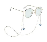 sourcing map Catena per occhiali da 60 cm, elegante cordino per occhiali con perline a farfalla con 2 anelli in silicone antiscivolo, cinturino da collo vintage per occhiali da lettura per donne e
