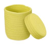 sourcing map Cestino portaoggetti giallo in corda di cotone intrecciata, per scaffali, armadi, regali, grazioso cestino decorativo per la casa, rotondo con coperchio, 14,7 x 14,2 cm