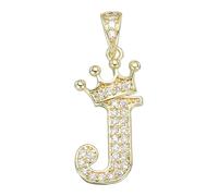 sourcing map Ciondolo a forma di corona, lettera dell'alfabeto, placcato oro, con zirconia cubica, monogramma, iniziale, gioiello per fai da te, 20mm, Zirconia cubica