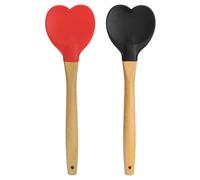 sourcing map Confezione da 1 spatola in silicone con manico in legno, spatole a forma di cuore, resistenti al calore, antiaderenti, per utensili da cucina, mescolare, rosso, nero