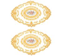 sourcing map Confezione da 2 tovagliette in pizzo retrò 30,5 x 40,6 cm, ovali ricamate, centrini all'uncinetto, sottobicchieri per casa, matrimoni, colore: giallo