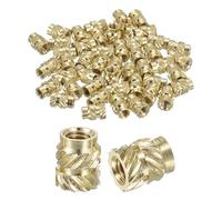 sourcing map Dadi a inserto zigrinati, 60 pezzi M3 x 6 mm di lunghezza x 5 mm di diametro esterno, stampa 3D, dadi filettati femmina, inserti filettati in ottone, dado di fissaggio termico