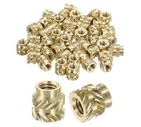 sourcing map Dadi zigrinati, 60 pezzi M4 x 7 mm di lunghezza x 7 mm di diametro esterno, stampa 3D, dadi filettati femmina, inserti filettati in ottone, dado di fissaggio termico