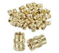 sourcing map Dadi zigrinati, 60 pezzi M5 x 10 mm di lunghezza x 7 mm di diametro esterno, stampa 3D, dadi filettati femmina, inserti filettati in ottone, dado di fissaggio termico