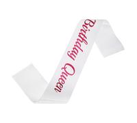 sourcing map Fascia da regina di compleanno con spilla rosa acceso con scritta in lamina per feste, bomboniere, decorazioni, accessori per donne, regalo per costume dolce festa della nascita, bianco