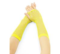 sourcing map, guanti a rete da donna senza dita, in rete, anni '80, accessori per feste in maschera, 2 paia, Giallo fluorescente., Long-2 Pairs
