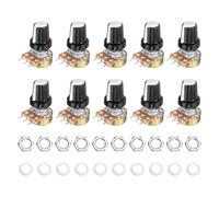 sourcing map Kit di 10 potenziometri WH148 B1M Ohm, resistori variabili a 3 pin, potenziometro rotativo conico lineare singolo con manopole e dadi rotanti bianchi e neri, rondelle