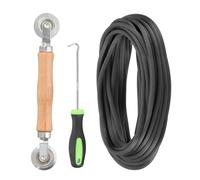 sourcing map Kit di riparazione per finestre, 0,18 "x 10 m, con strumento a rullo e gancio di rimozione scanalature, per installazione e sostituzione della rete, nero