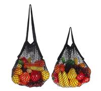 sourcing map La maglia riutilizzabile produce la corda portatile lavabile del cotone della borsa delle borse di stoccaggio con la maniglia lunga per lo shopping, Nero , Portatile