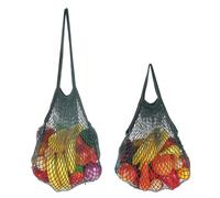 sourcing map La maglia riutilizzabile produce la corda portatile lavabile del cotone della borsa delle borse di stoccaggio con la maniglia lunga per lo shopping, Verde scuro, Portatile