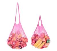 sourcing map La maglia riutilizzabile produce la corda portatile lavabile del cotone della borsa delle borse di stoccaggio con la maniglia lunga per lo shopping, rosa, Portatile