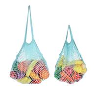 sourcing map La maglia riutilizzabile produce la corda portatile lavabile del cotone della borsa delle borse di stoccaggio con la maniglia lunga per lo shopping, Azzurro, Portatile