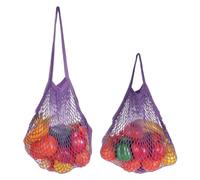 sourcing map La maglia riutilizzabile produce la corda portatile lavabile del cotone della borsa delle borse di stoccaggio con la maniglia lunga per lo shopping, Viola, Portatile