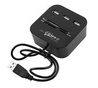 sourcing map Luce LED di Colore Blu 3 Port USB 2,0 HUB TF all-in-1 Combo Lettore di schede Nero