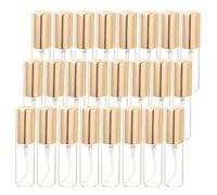 sourcing map Mini bottiglie di profumo in vetro da 5 ml, 25 flaconcini spray vuoti ricaricabili, con ugello alluminizzato, per profumi, liquidi da viaggio, oli essenziali (trasparente/oro)