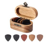 sourcing map Mini custodia in legno per plettro per chitarra, con confezione da 5 plettri piatti in legno, scatola acustica per basso elettrico e ukulele, 2,5 mm