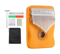 sourcing map Mini pianoforte da pollice a 21 tasti, giallo mini pianoforte portatile da dito in legno d'acero con motivo a sole con custodia protettiva, martello per accordare, istruzioni per lo