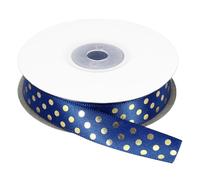 sourcing map Nastri in grosgrain da 23,8 m, 1,6 cm, blu scuro con pois dorati, decorazione per artigianato, confezioni regalo, matrimoni, fai da te, fatti a mano
