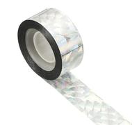 sourcing map Nastro riflettente per uccelli, 50 m x 2,4 cm, nastro riflettente in PET, nastro repellente laser floreale, per tenere lontano gli uccelli, per giardino, fattoria, casa, 1 rotolo, argento