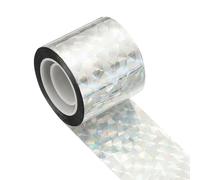 sourcing map Nastro riflettente per uccelli, 50 m x 5,5 cm, nastro riflettente in PET, nastro repellente laser floreale, per tenere lontano gli uccelli, per giardino, fattoria, casa, 1 rotolo, argento