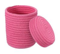 sourcing map Piccolo cestino portaoggetti in corda di cotone intrecciato, colore rosso rosa, per scaffali, armadi, regali, grazioso cestino decorativo per la casa, rotondo con coperchio, 14,7 x 14,2