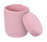 sourcing map Piccolo cestino portaoggetti in corda di cotone intrecciato rosa chiaro, per scaffali, armadi, regali, grazioso cestino decorativo per la casa, rotondo con coperchio, 14,7 x 14,2 cm