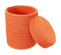 sourcing map Piccolo cesto portaoggetti in corda di cotone intrecciato, arancione, per scaffali, armadi, regali, grazioso cestino decorativo per la casa, rotondo con coperchio, 14,7 x 14,2 cm