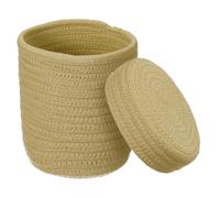 sourcing map Piccolo cesto portaoggetti in corda di cotone intrecciato, color cachi, per scaffali, armadi, regali, grazioso cestino decorativo per la casa, rotondo con coperchio, 14,7 x 14,2 cm