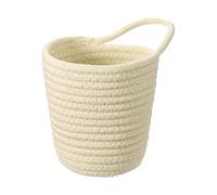 sourcing map Piccolo cesto portaoggetti in corda di cotone intrecciato, color cachi, per scaffali, armadi, regali, grazioso cestino decorativo per la casa, rotondo con manico, 14,2 x 14,2 cm