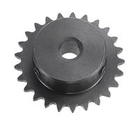 sourcing map Pignone a rullo a 25 denti tipo B, catena #25, filo singolo passo 1/4", foro 10 mm, ossido nero C45 in acciaio al carbonio con viti di fissaggio per ISO 04C