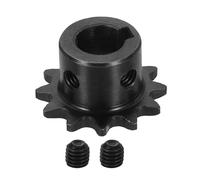 sourcing map Pignone a rullo per catena #25, foro da 10 mm, diametro esterno 27,5 mm, 12 denti, C45, in acciaio al carbonio, ANSI #25, foro rotondo con viti di fissaggio per catena ISO 04C, nero