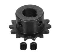 sourcing map Pignone a rullo per catena #25, foro da 10 mm, diametro esterno 31,5 mm, 14 denti, C45, in acciaio al carbonio, ANSI #25, foro rotondo con viti di fissaggio per catena ISO 04C, nero