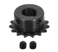 sourcing map Pignone a rullo per catena #25, foro da 12 mm, diametro esterno 33,5 mm, 15 denti, C45, in acciaio al carbonio, ANSI #25, foro rotondo con viti di fissaggio per catena ISO 04C, nero