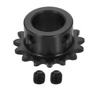 sourcing map Pignone a rullo per catena #25, foro da 15 mm, diametro esterno 33,5 mm, 15 denti, C45, in acciaio al carbonio, ANSI #25, foro rotondo con viti di fissaggio per catena ISO 04C, nero