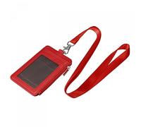 sourcing map Porta badge con cordino, verticale in pelle PU, 5 scomparti per carte di credito, porta carte con cerniera, portatile, finestra trasparente, per ufficio, rosso