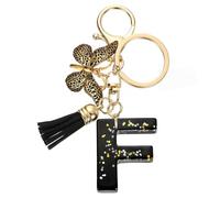 sourcing map Portachiavi con lettera iniziale, ciondolo a forma di farfalla in resina, accessorio per donne, portachiavi con alfabeto per borse, Nero , 3.8 x 3.1 cm / 1.5" x 1.22" (L x W)