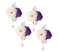 sourcing map Rose Boutonnieres per uomo, fiore all'occhiello con perla artificiale in seta per sposo matrimonio, One Size, Acrilico, Non pietra preziosa