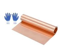 sourcing map Rotolo di foglio di rame da 1 m, 1000 x 200 x 0,02 mm, striscia di rame puro lampeggiante, con guanti, impermeabile, per lavori di riparazione di case, progetti fai da te, gioielli