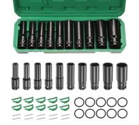 sourcing map Set di 10 bussole a 6 punti con attacco da 1/2", 8-24 mm, metriche standard, in acciaio Cr-Mo, asse esagonale, dado esagonale con anello di gomma perno di bloccaggio